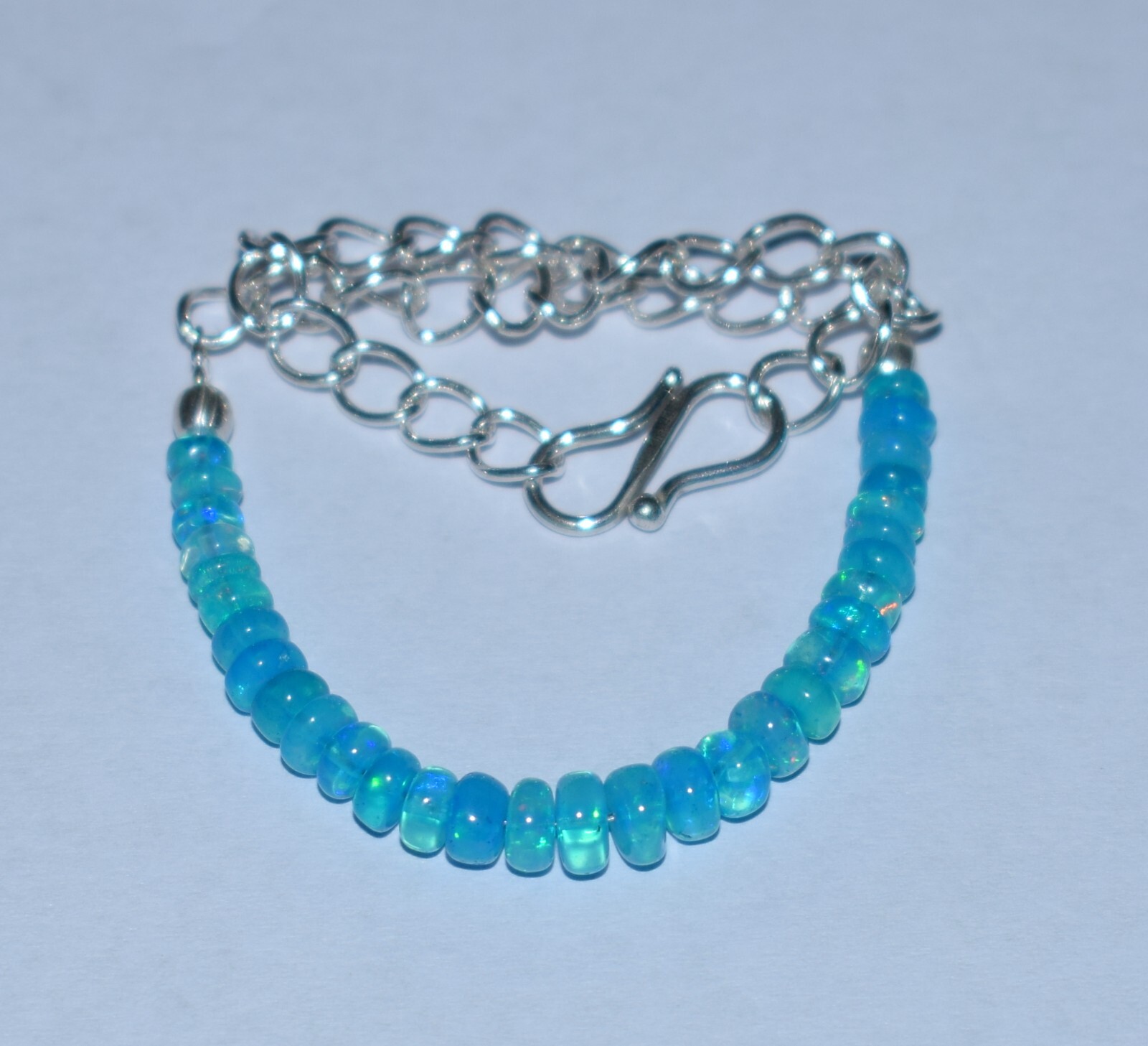 Solid 925 Sterling Silver Natural Ethiopian Opal Gemstone Beads 7″Bracelet F1930