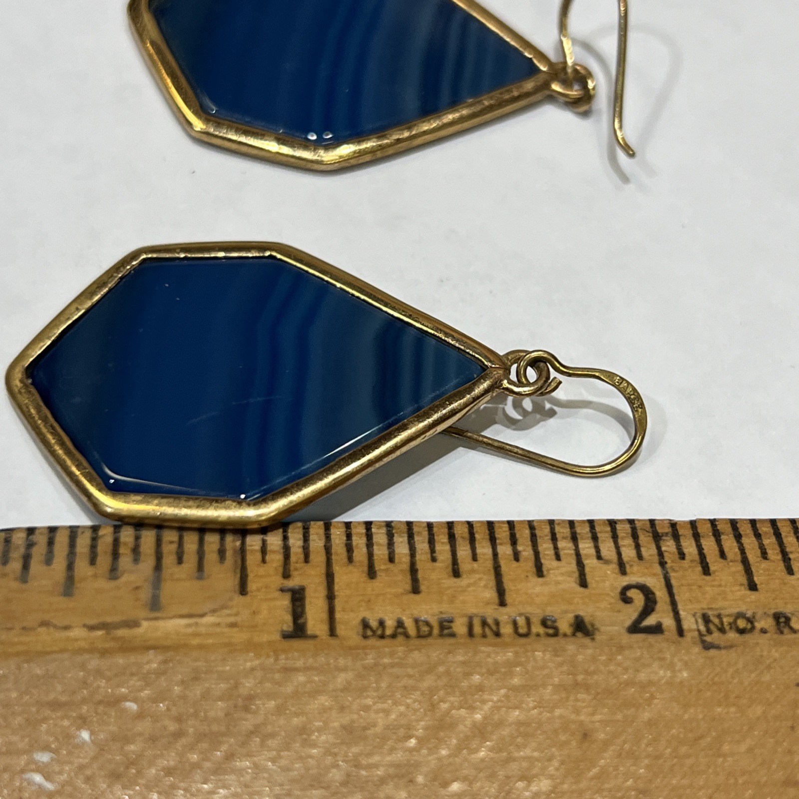 F26- Designer Studio Barse Blue Art Glass Bronze Dangle Earrings