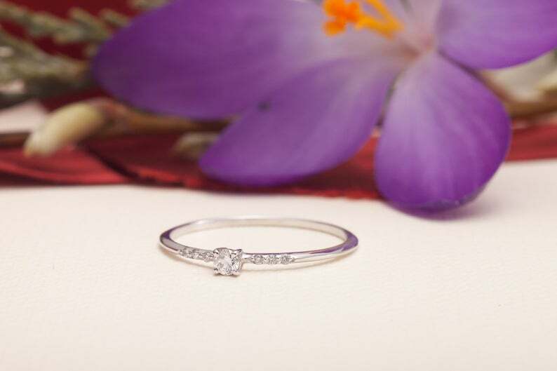 Petite Solitaire with Accents Ring 1ct Lab-Created Diamond Yellow Gold Plated