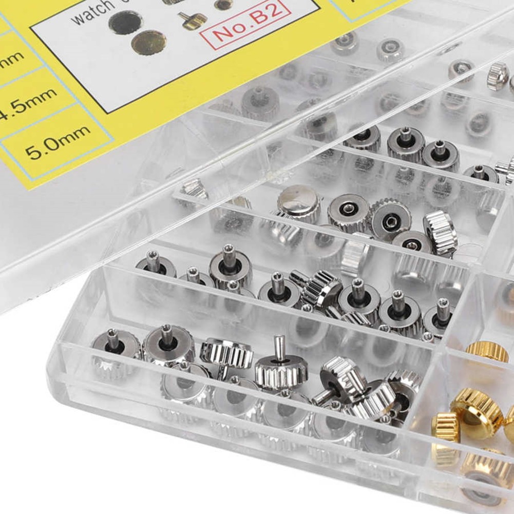 100Pack 3.0‑7.5mm 10-Size Watch Crown Head Assortment Watchmaker Repair Box Kit