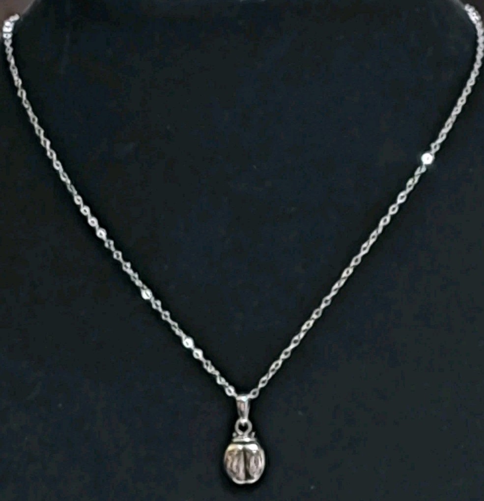 Ralph Lauren RL Signed Sterling Ladybug Pendant Choker Necklace 925 Silver 12″