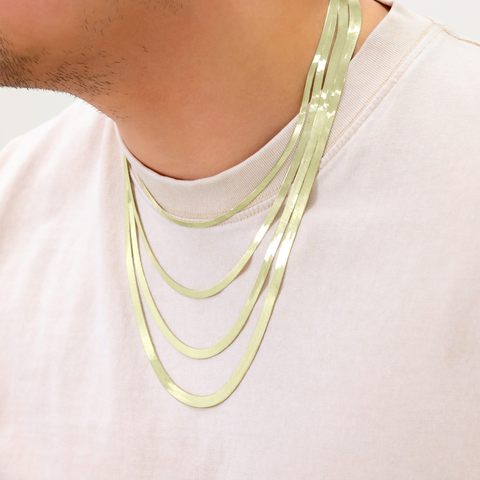 10K Yellow Gold Solid 3mm-9mm Flat Silky Herringbone Chain Necklace 16″- 24″