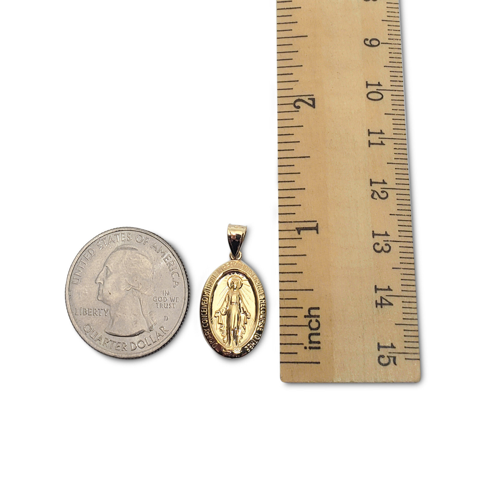 Solid 18K Yellow Gold Miraculous Medal Virgin Mary Pendant, 3/4″, Catholic