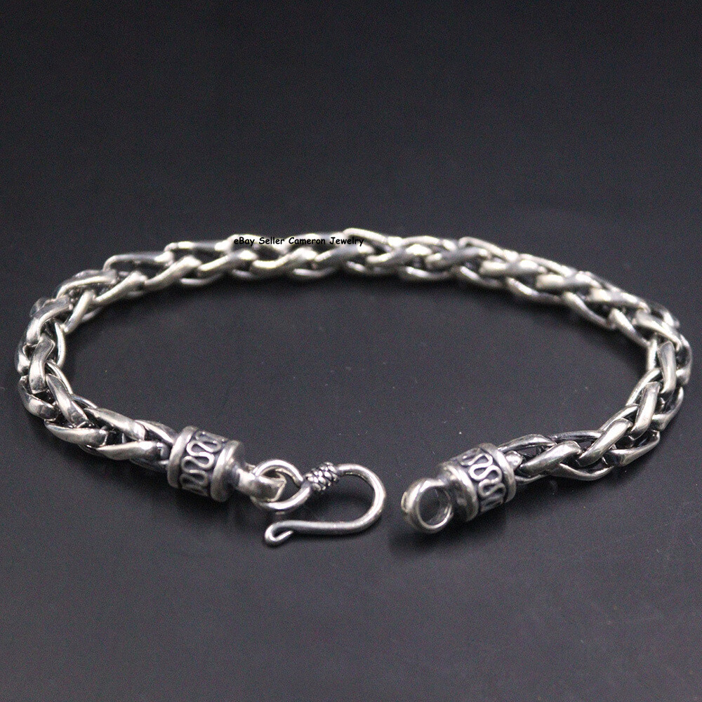 Pure S925 Sterling Silver Bracelet Men 6mm Cross Wheat Link Chain 20-21g 7.9inch