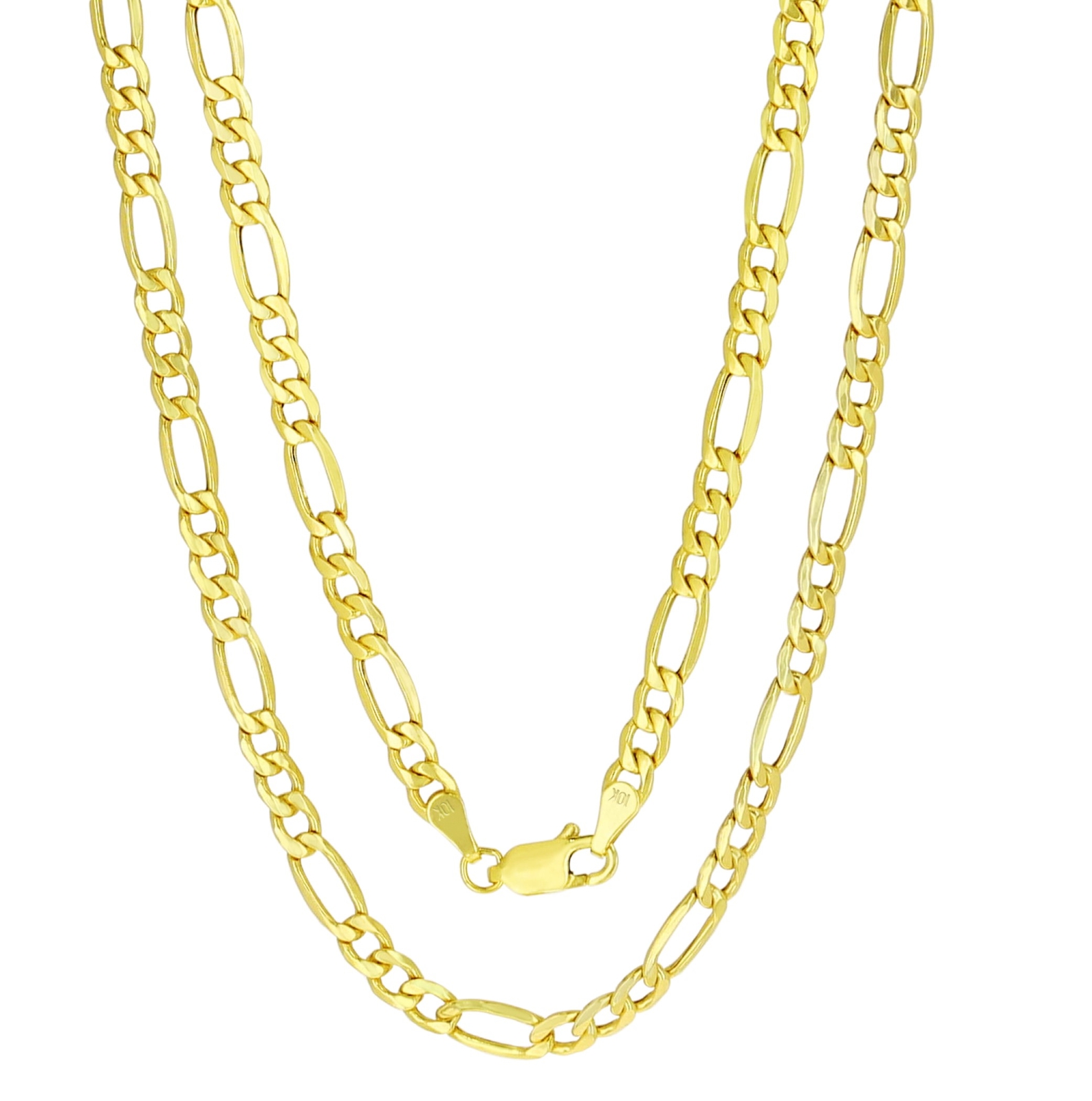 10K Yellow Gold 4.5mm Figaro Chain Italian Link Necklace Men Women 16″-30″