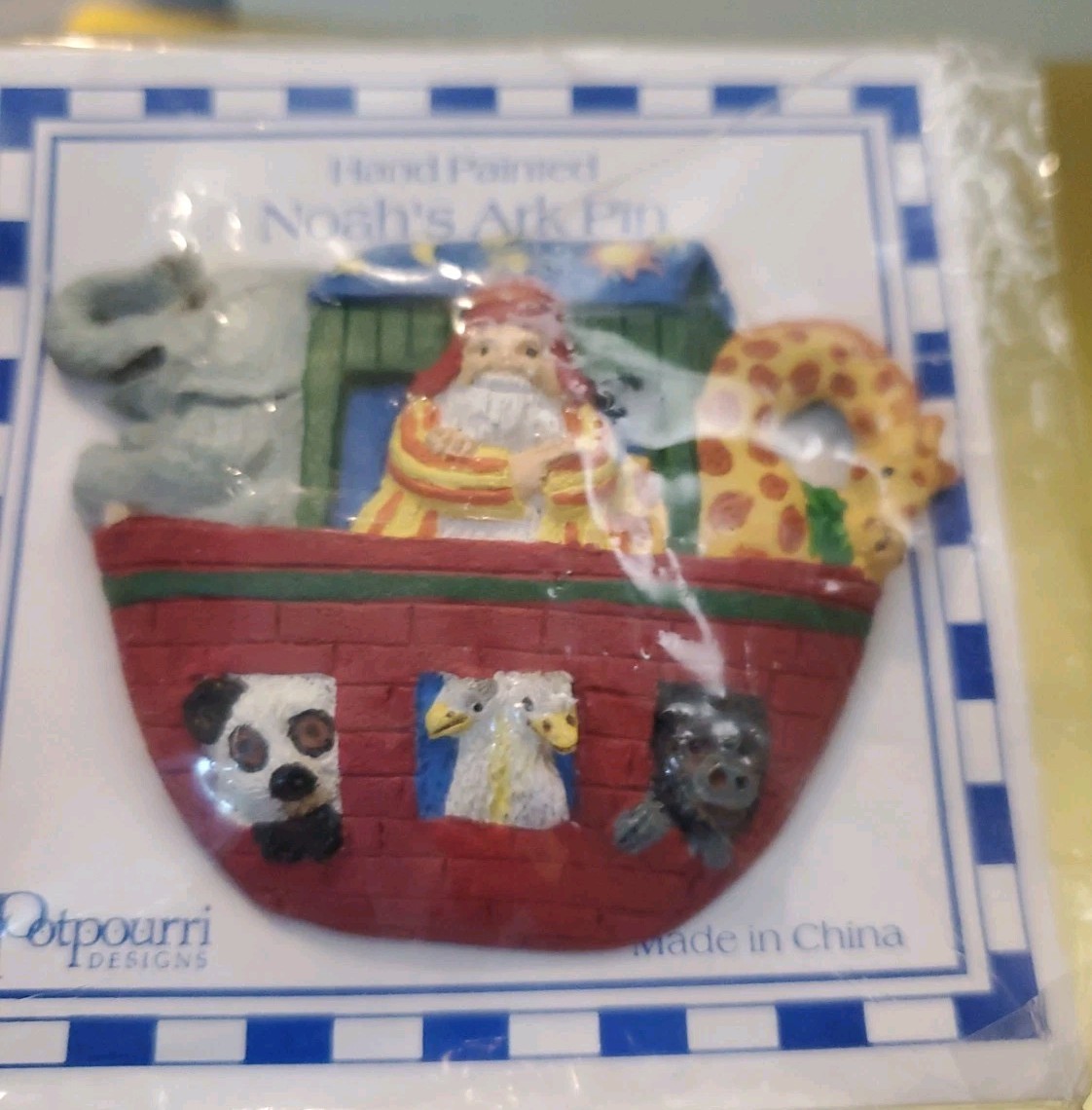 VTG Potpourri Designs Noahs Ark Hand Painted Resin Brooch Pin 3″ x 2.25″