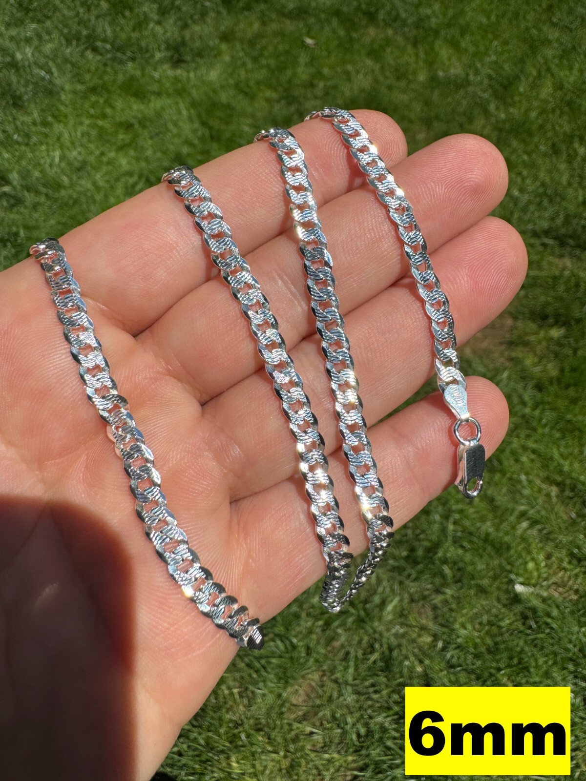Solid 925 Silver Diamond Cut Flat Miami Curb Cuban Link Chain Necklace 3-11mm