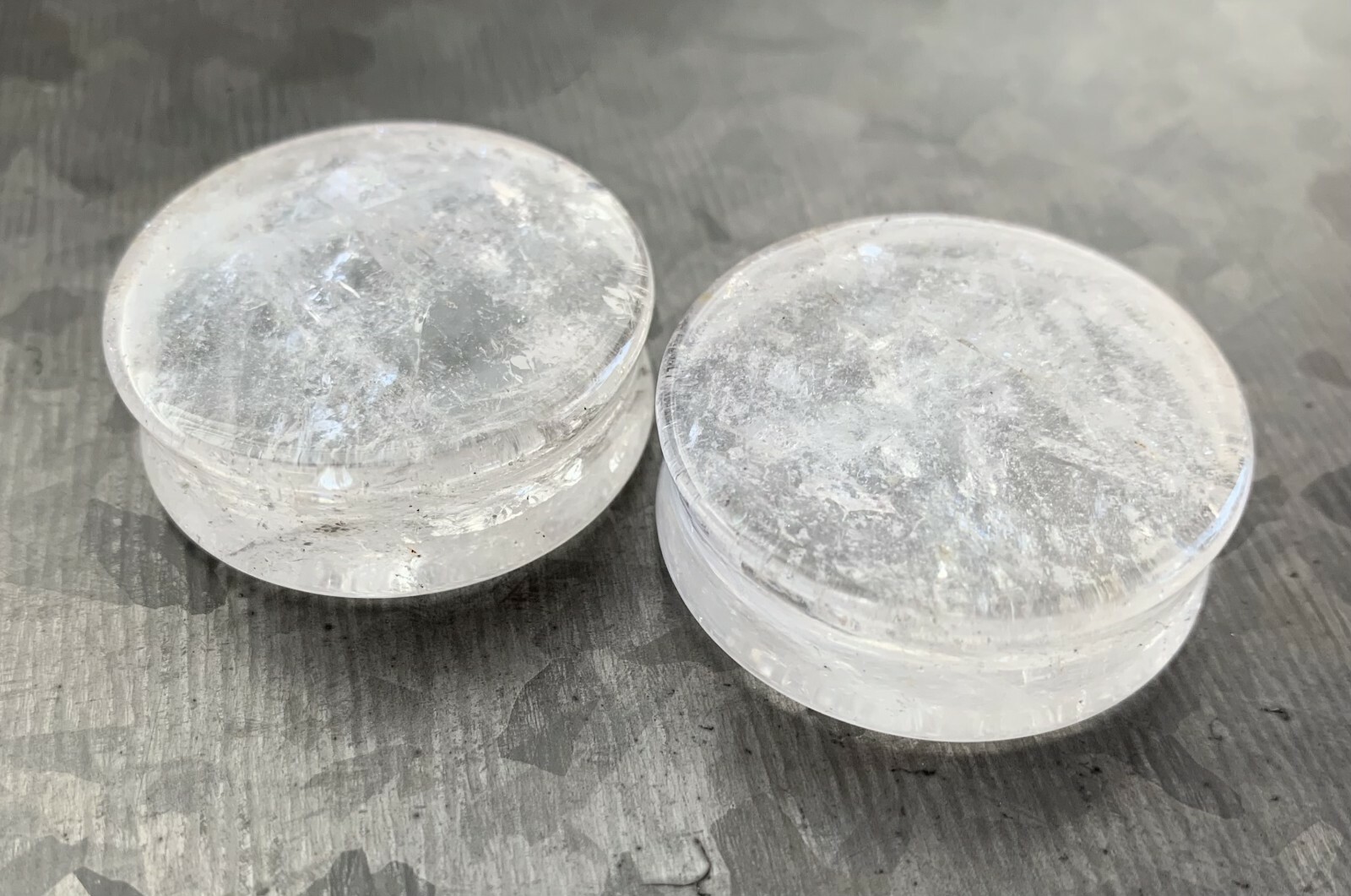 PAIR Clear Quartz Natural Stone Double Flare Plugs Organic Earlets Gauges