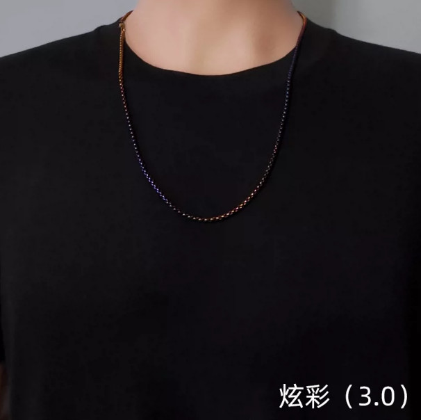 Pure Titanium Necklace Square Box Chain 3mm Wide Anti Allergic Rainbow Color
