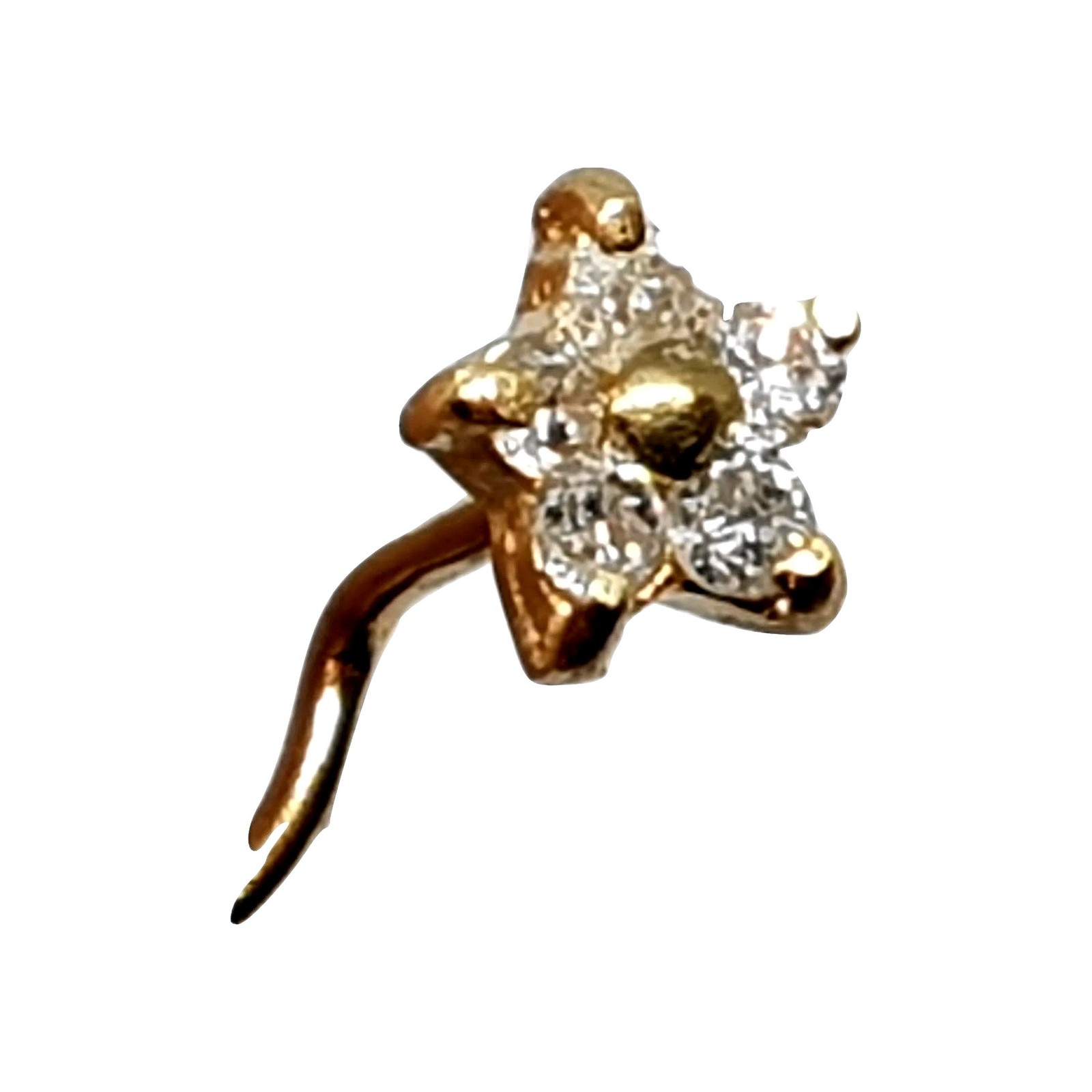 Gold Nose Stud Diamond Cluster Flower 14k Gold Genuine 20g (0.8mm) Curl Screw