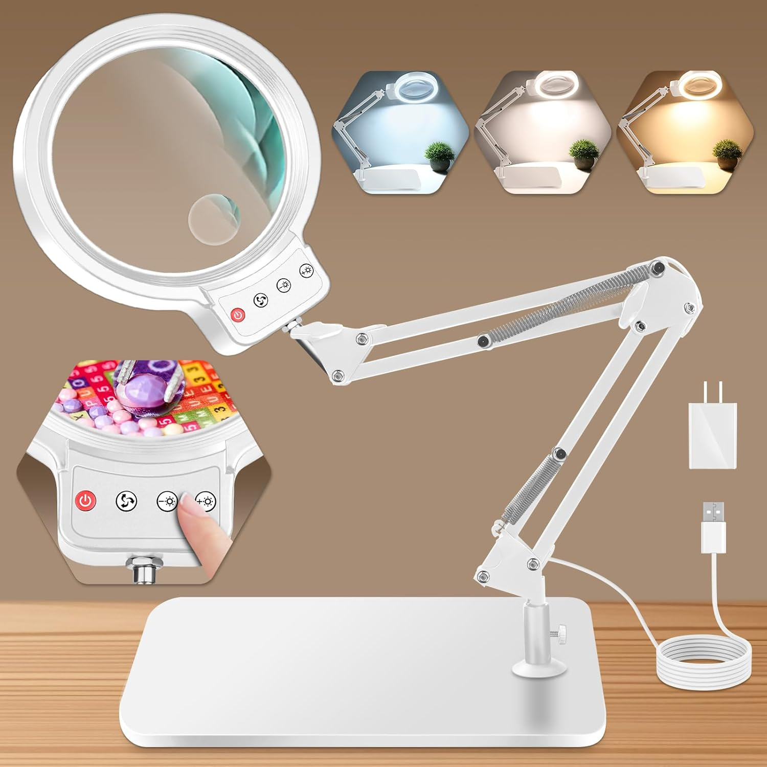 10X 30X Large Magnifying Glass with Light and Stand, 5-Inch Lighted Magnifier, 7