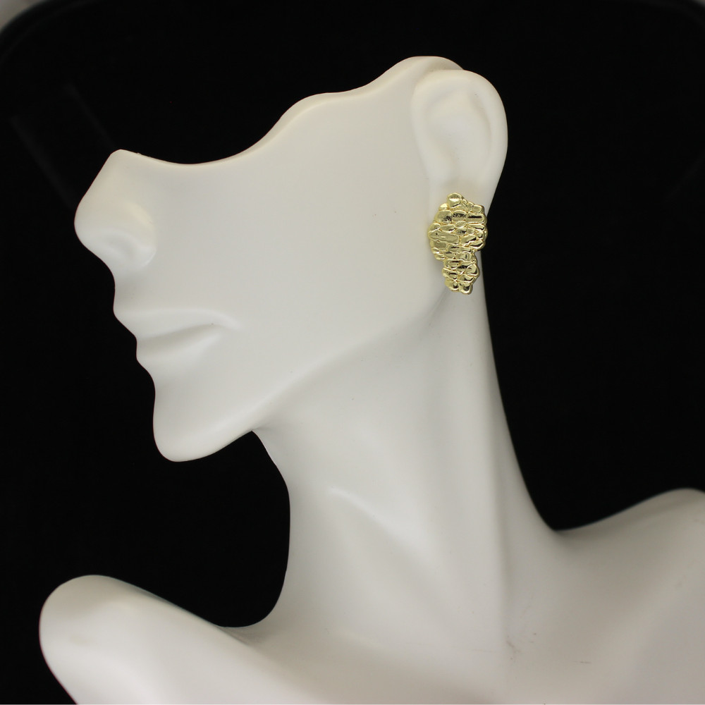 Nugget Design Studs Push Back Earrings 14k Gold Plated Hip Hop Jewelry