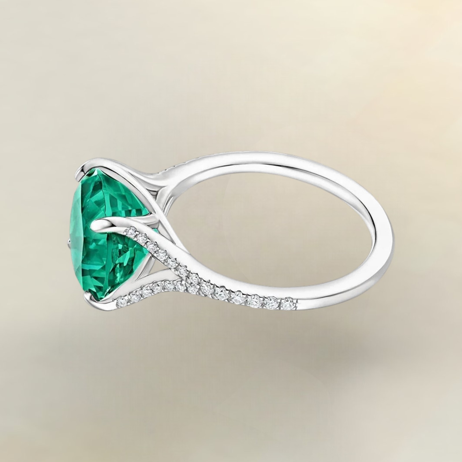 3.30 Ct Round Cut Lab Created Green Emerald Diamond Engagement Ring 950 Platinum