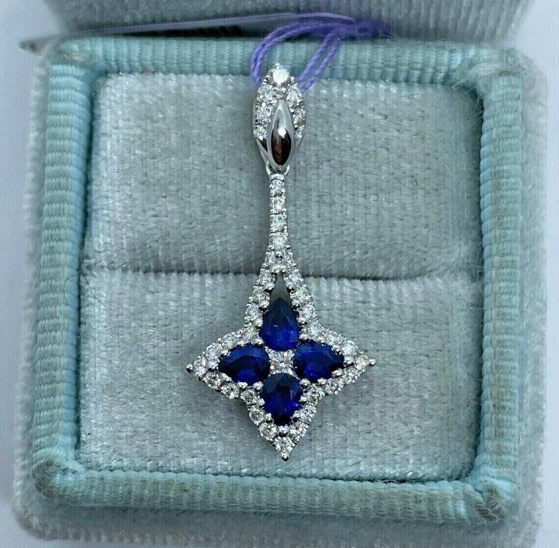 Pear Cut Simulated Sapphire Women’s Stunning Pendant 14K White Gold Plated