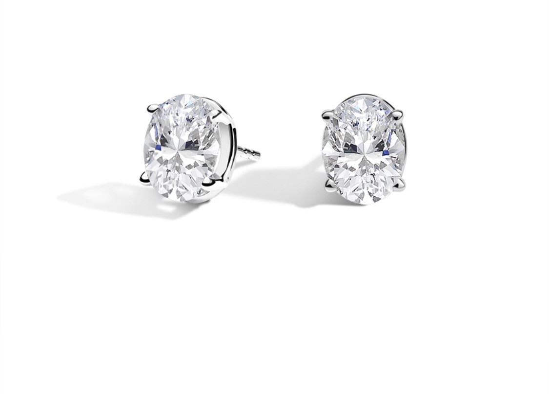 2.00 Ct Oval Cut FL/D Lab Created Stud Earrings 14K White Gold 7mm Push Back