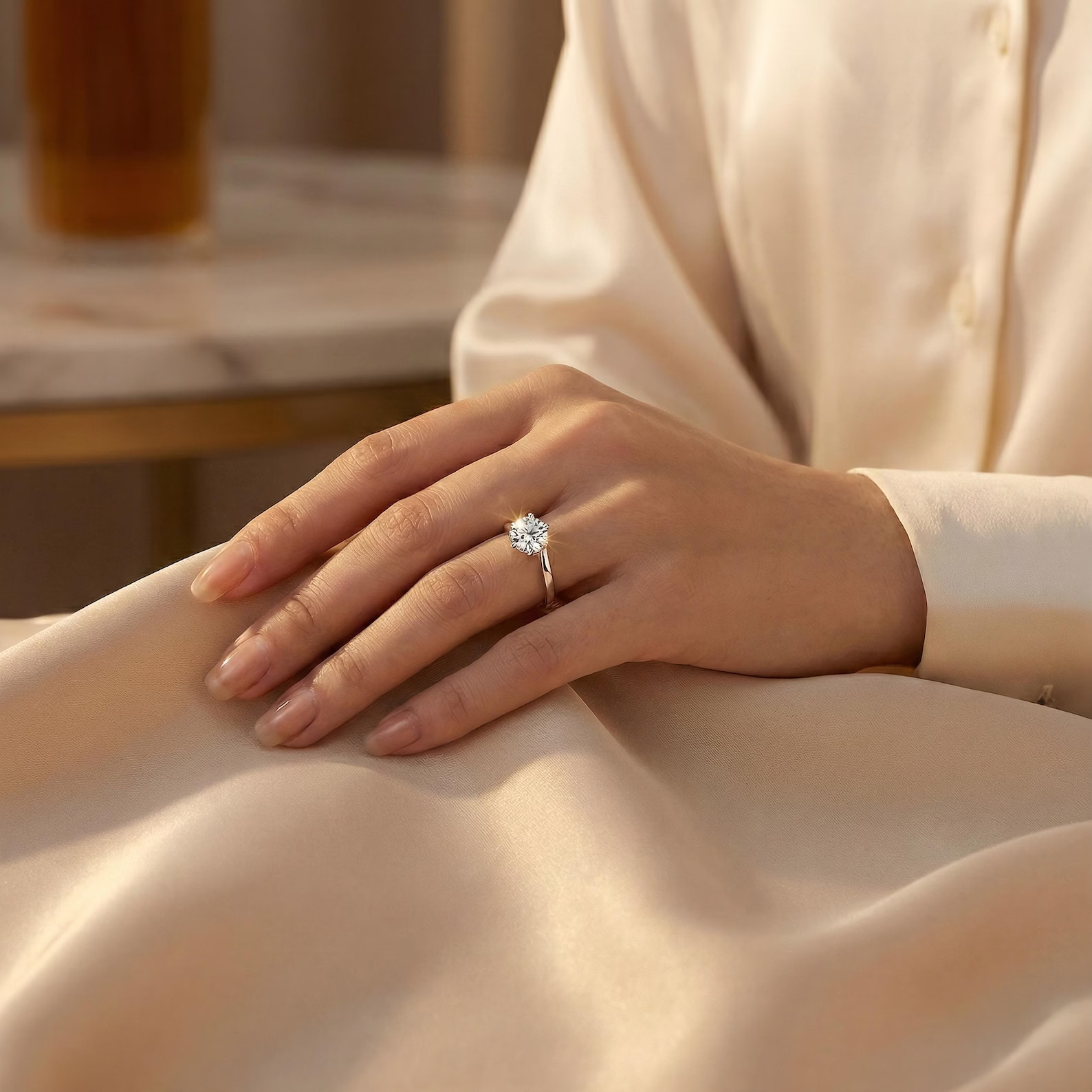 925 Silver Diamond Moissanite Solitaire Ring Women Adjustable Minimalist Gift