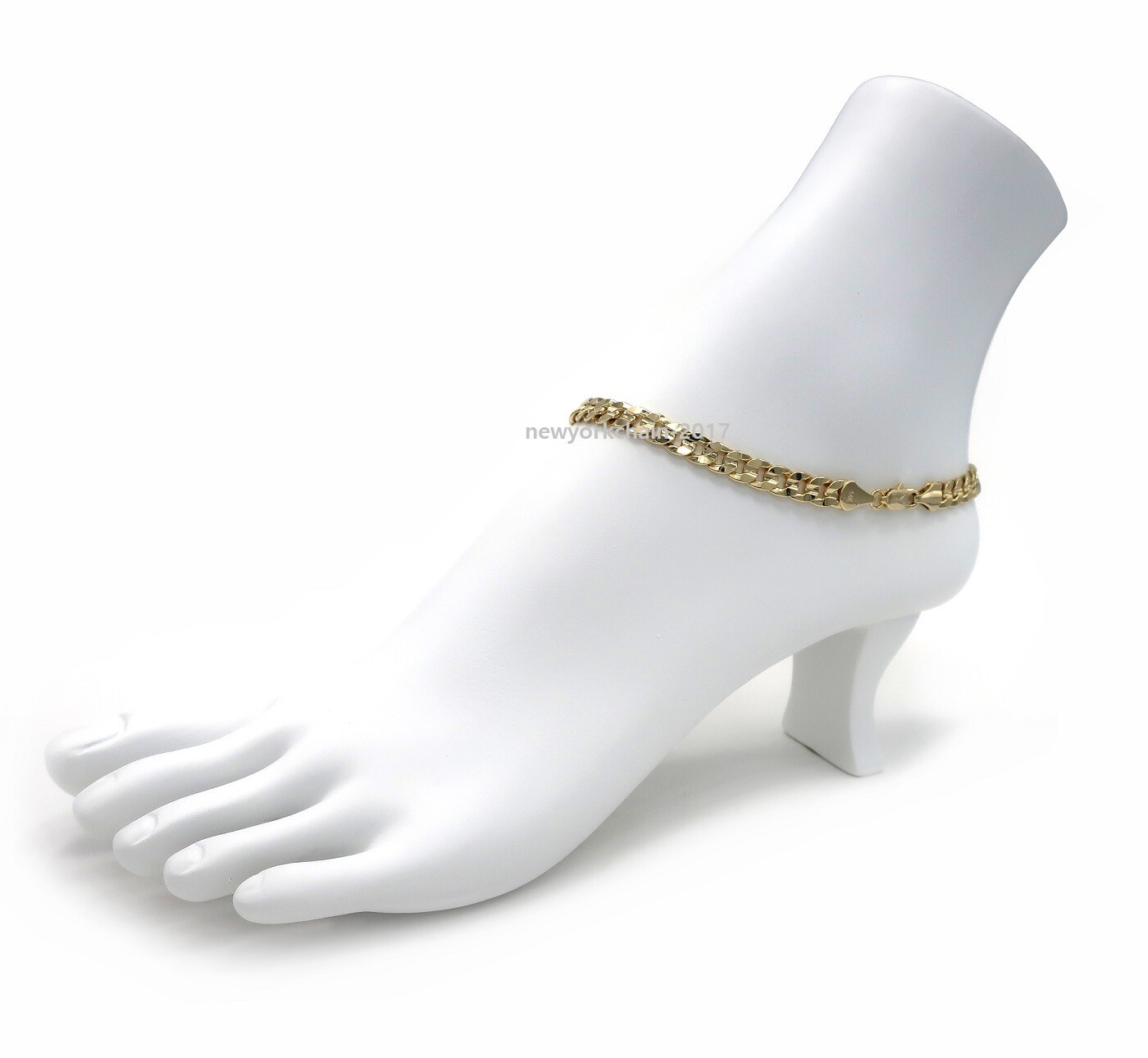 CONCAVE CUBAN LINK CHAIN QUALITY 6mm ANKLET ANKLE BRACELET 14K ITALY GOLD PLATED