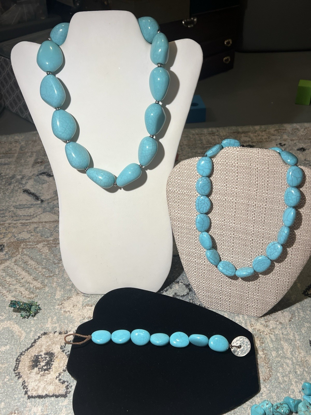 Chaps Faux Turquoise Beaded 2 Piece Necklace & Bracelet Set