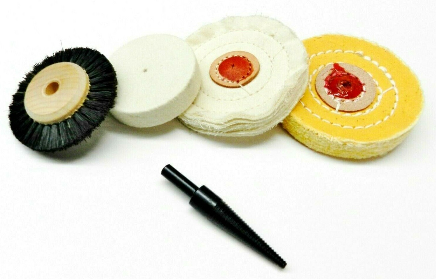 Polishing Buffing Wheel 5pc Set – Buffs Brush Felt Wheel & Tapered 1/4″Mandrel