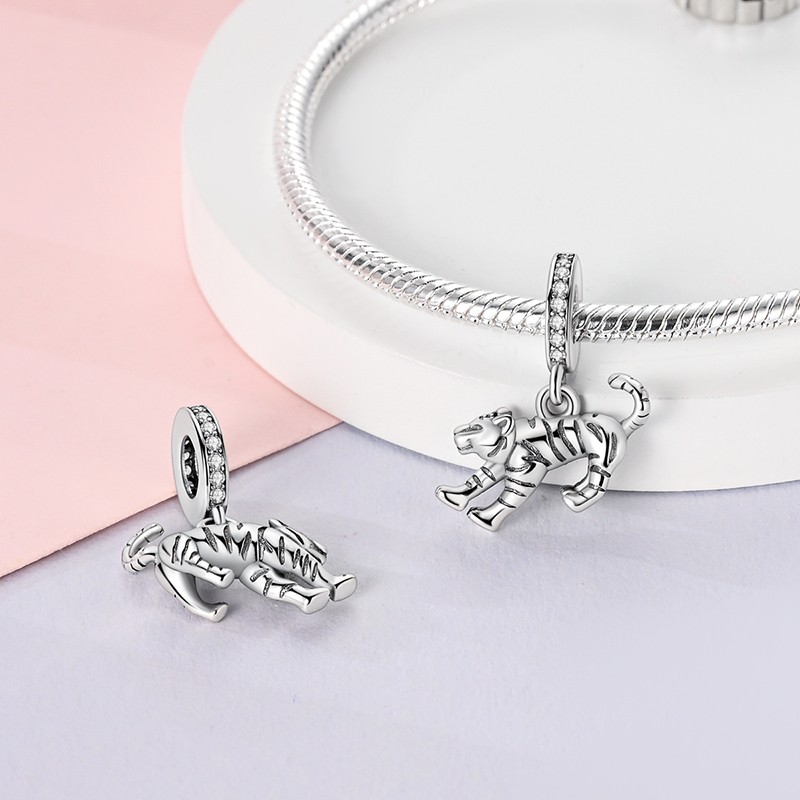 MULA Cute Tiger Pendant 925 Sterling Silver DIY Charm AAA CZ for Women Bracelet