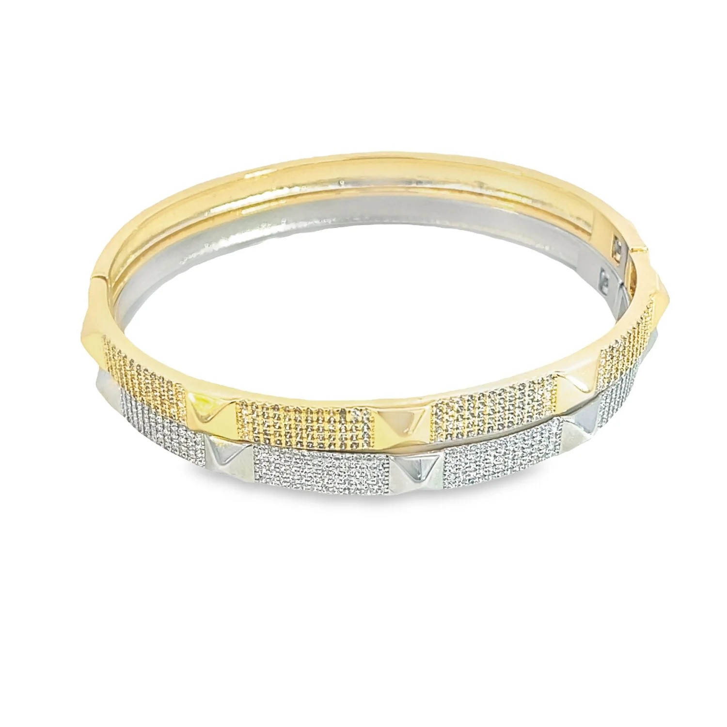 Pyramid CZ Pave Stone Bangle Bracelet