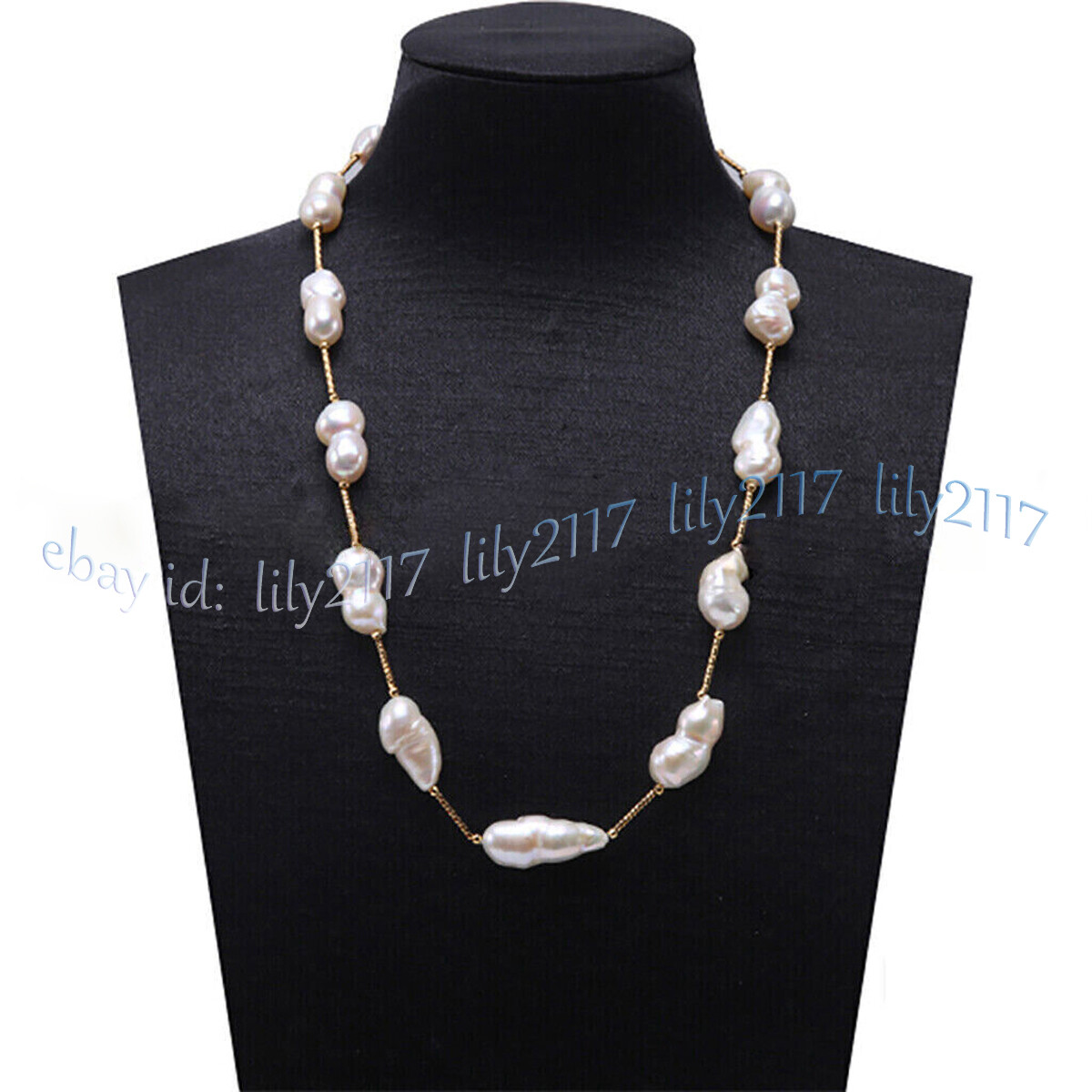 10-18mm Real Natural White Freshwater Baroque Double Pearl Beads Necklace 18-36′
