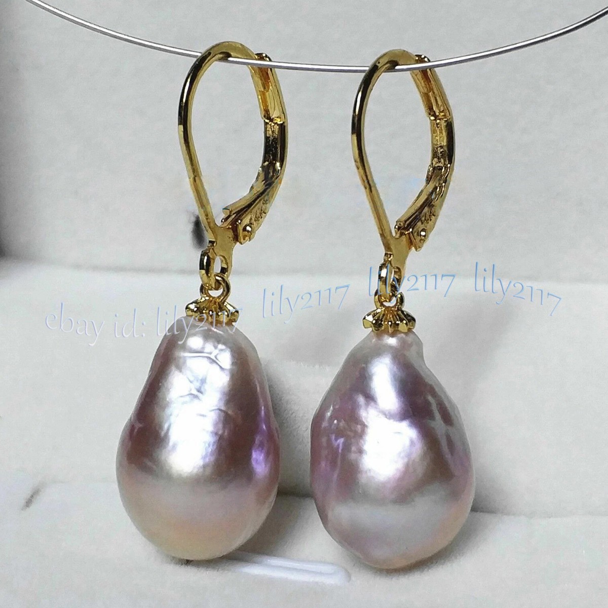 Huge 11-12mm South Sea Natural Pink Purple Baroque Pearl Drop Dangle Earrings