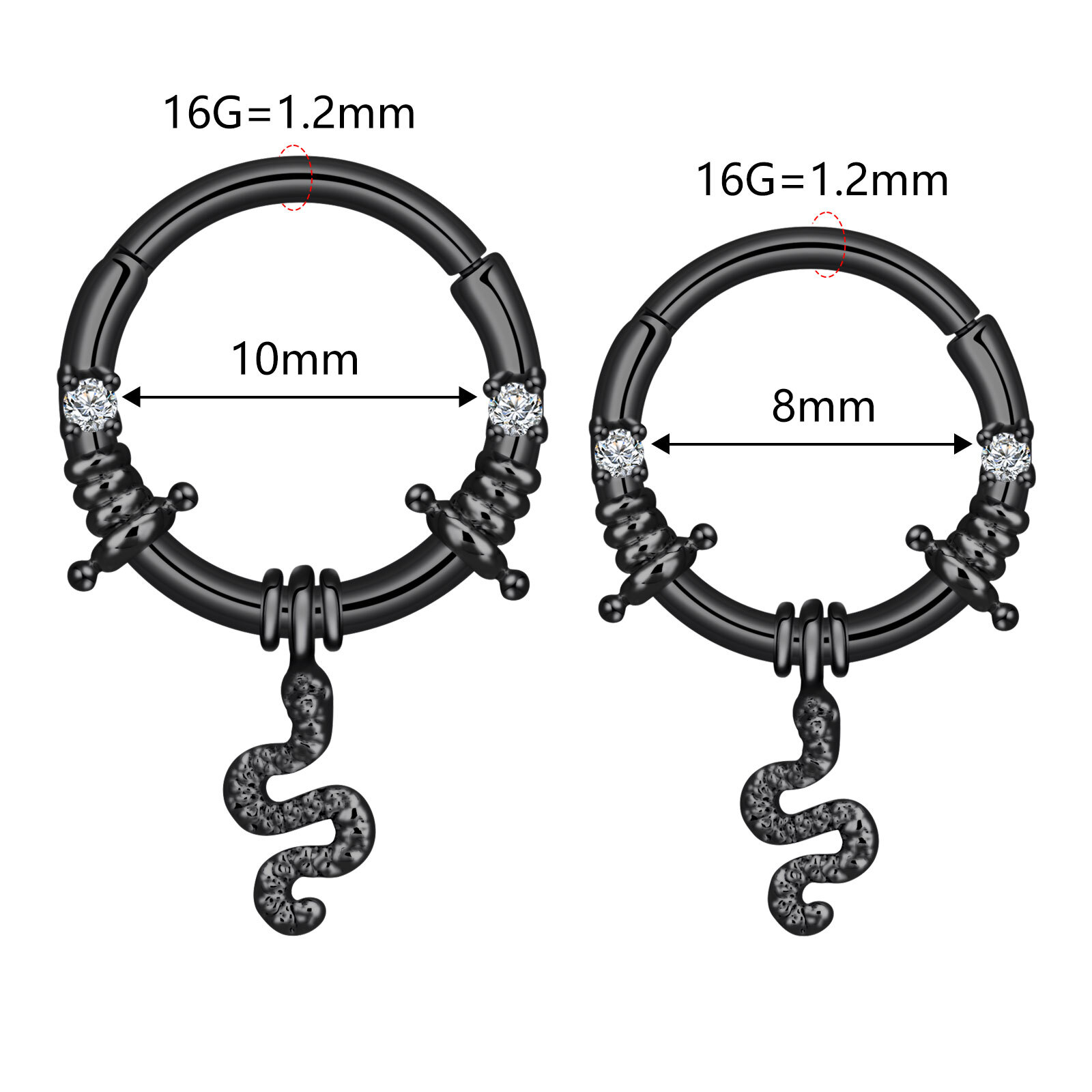 16G Black Septum Clicker Segment Dangle Nose Rings Lip Ear Cartilage Daith – ONE