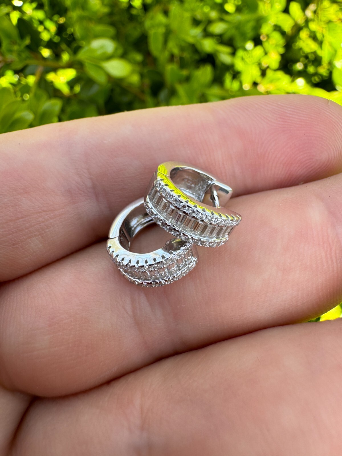 Baguette Moissanite Real Solid 925 Silver Hoops Small Huggie Hoop Earrings 12mm