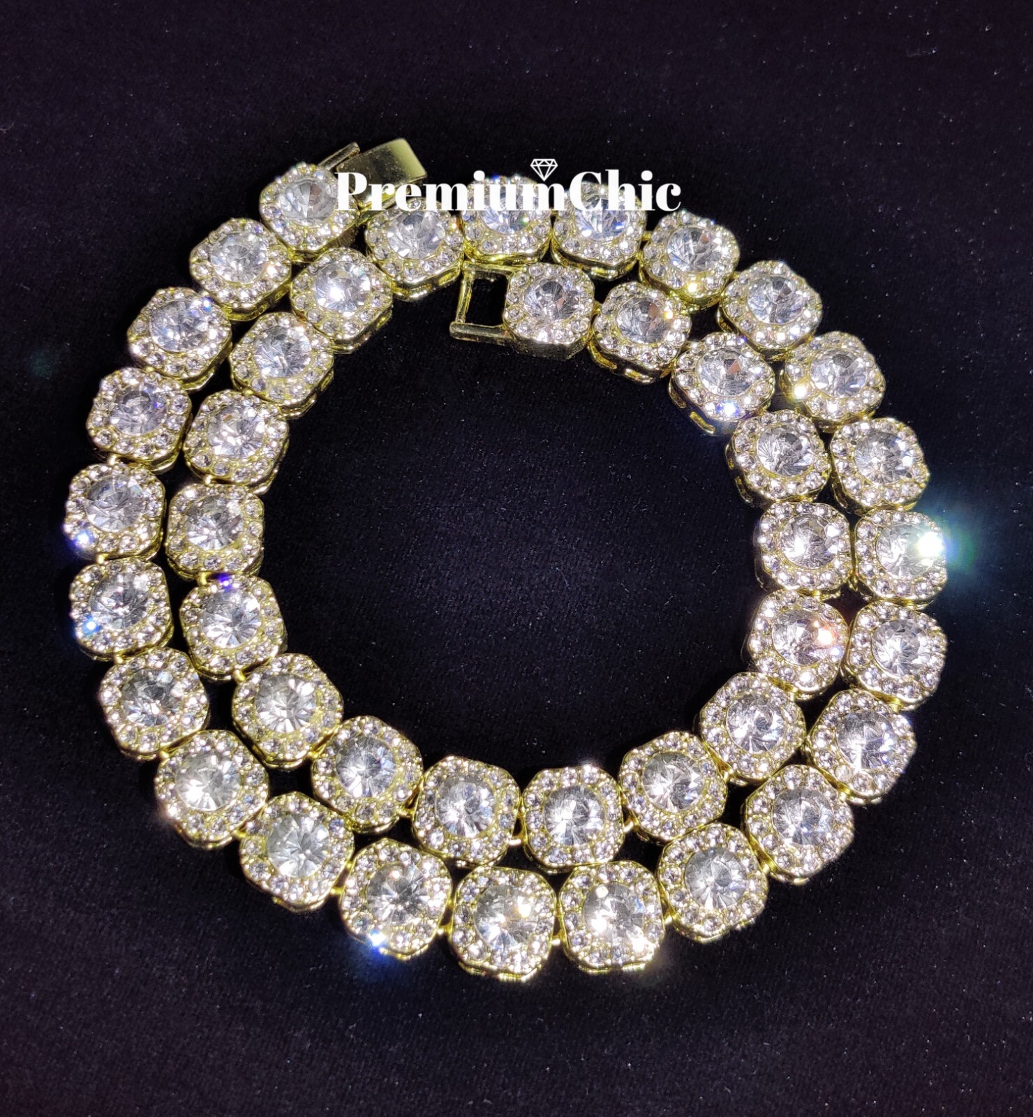 Iced Baguette Cluster Tennis Chain Choker Necklace Plated CZ Men Hip Hop Jewelry