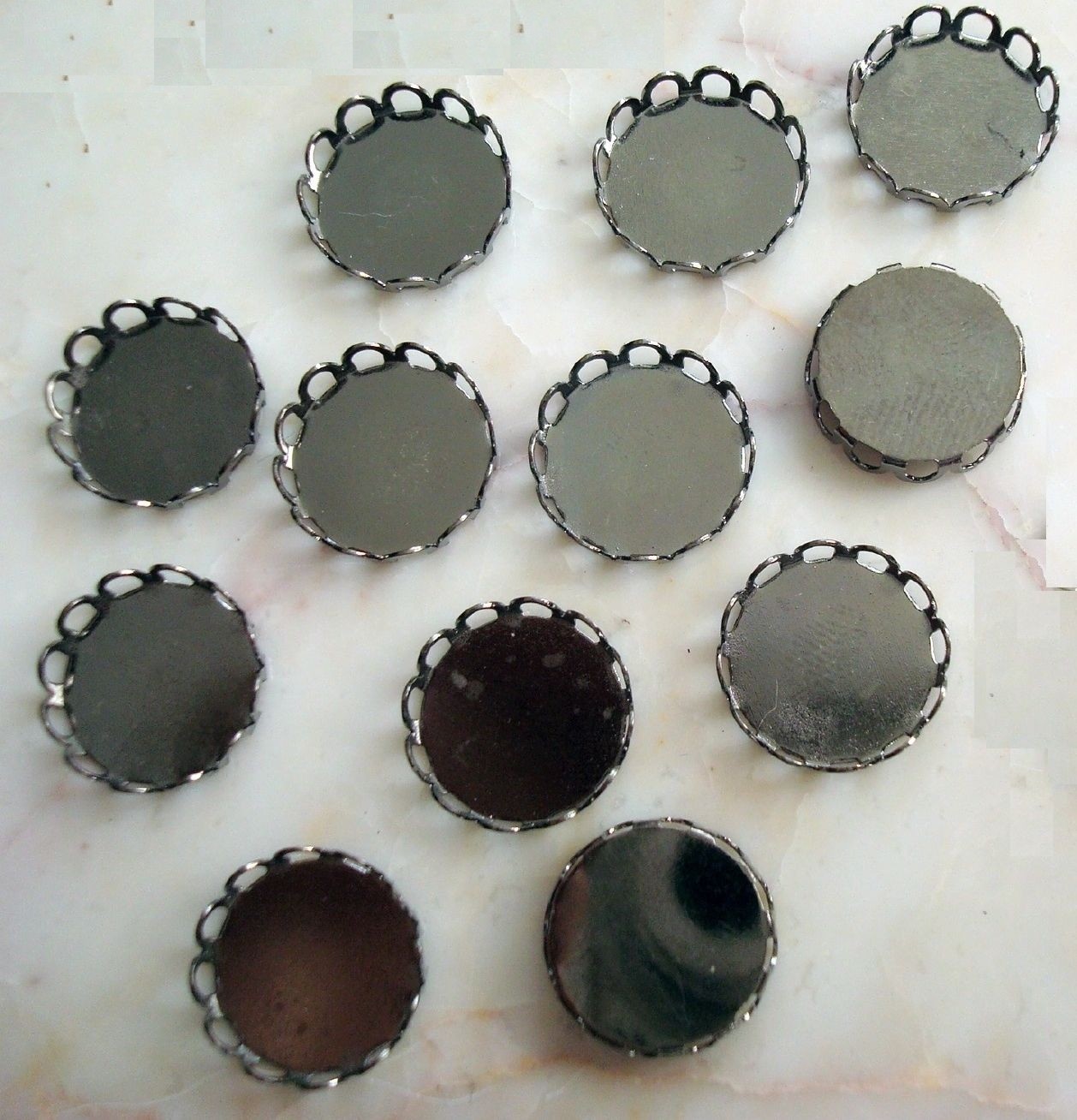 Bezel cups gunmetal black 12mm round machine made gallery edge 12 cups bc031