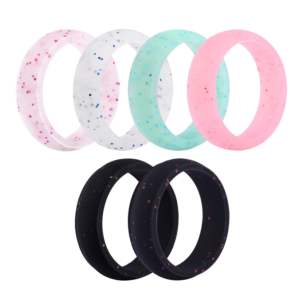 Women Glitter Silicone Wedding Rings Comfortable Rubber Band Ring 4/5/6/7/8/9/10