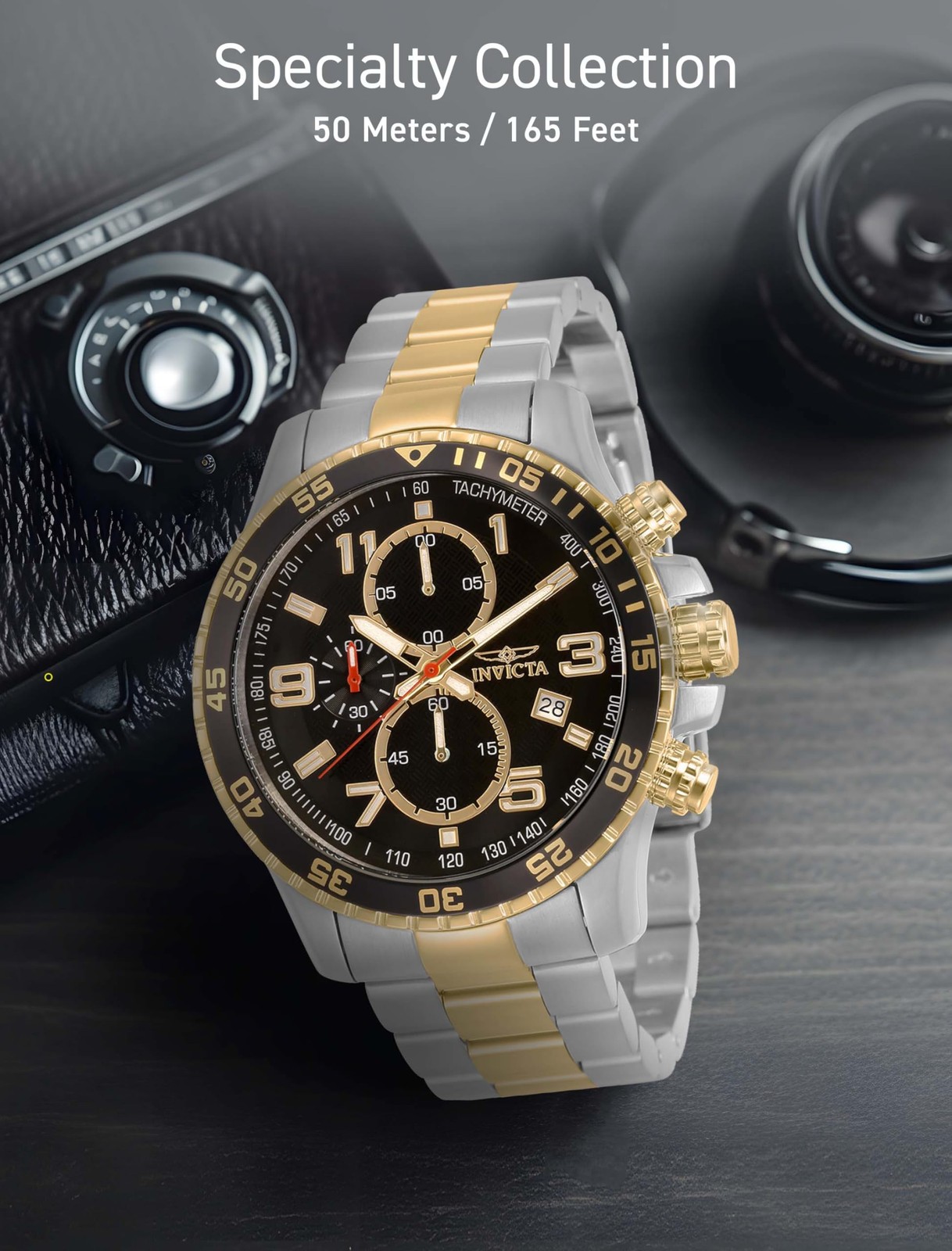 Invicta Men’s 14876 Specialty Chronograph Black Textured Dial Two Tone Stainless