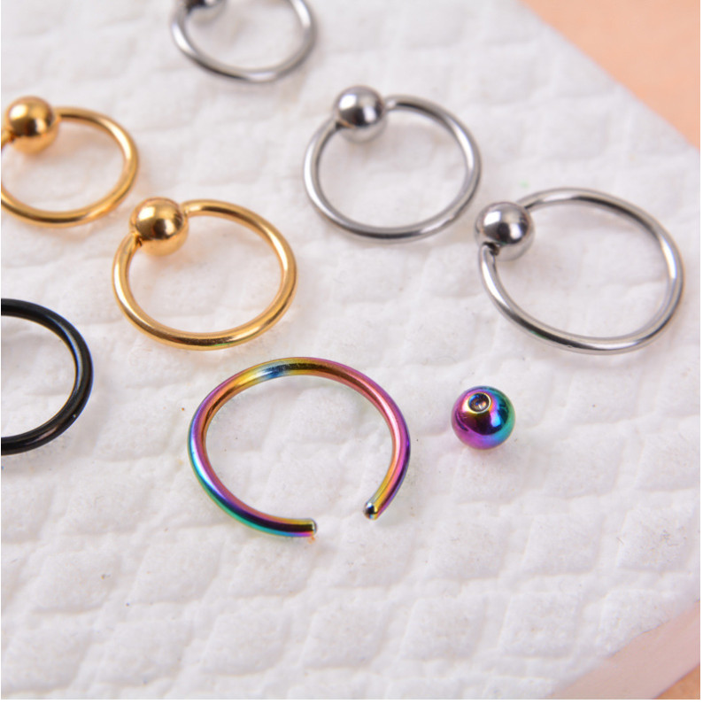 2pc Stainless Steel Ball Captive Bead Ring Nose Ring Earrings Labret Septum