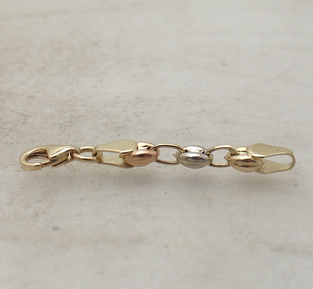 1.5″ Puffed Mariner Extender for Necklace Chain Real 14K Yellow White Rose Gold