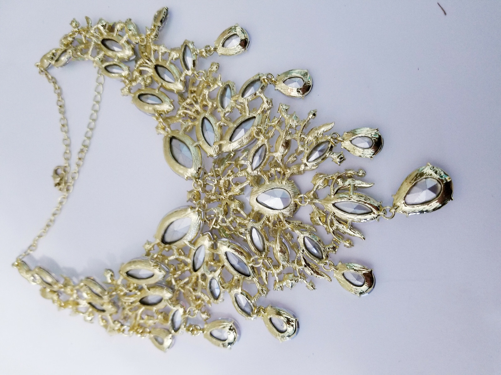 Breastshield Bib Necklace Earring Set Rhinestone AB