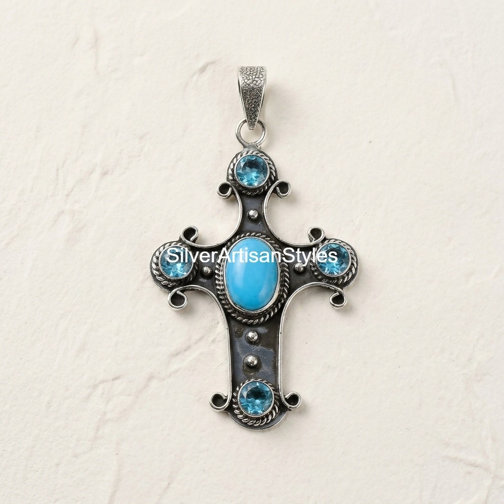 Sleeping Beauty, Blue Topaz Gemstone Handmade 925 Sterling Silver Pendants Gifts