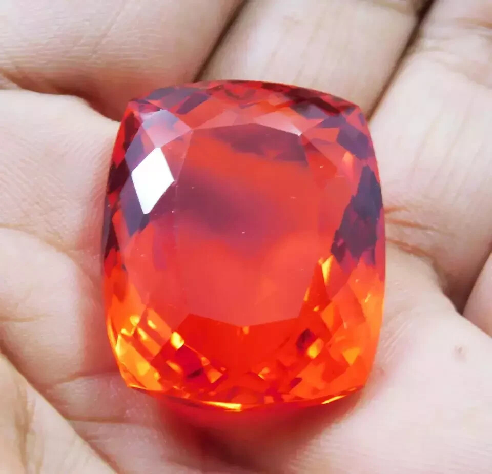 Mexican Fire Opal Red Orange Cushion Cut Natural 128.90 Ct A+ Certified Gemstone
