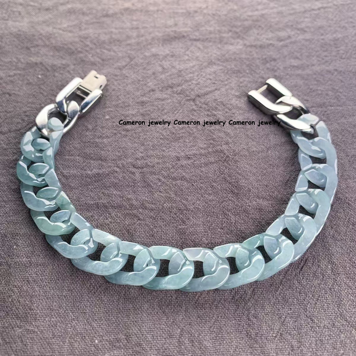Real Natural Grade A Blue Jadeite Jade Cuban Link Curb Bracelet 5.9-8.3inch L