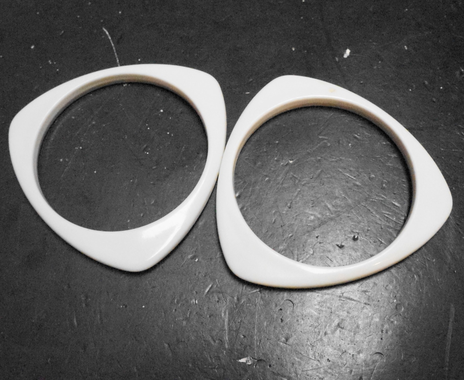 White Acrylic Lucite Triangle Bangles Bracelets Pair