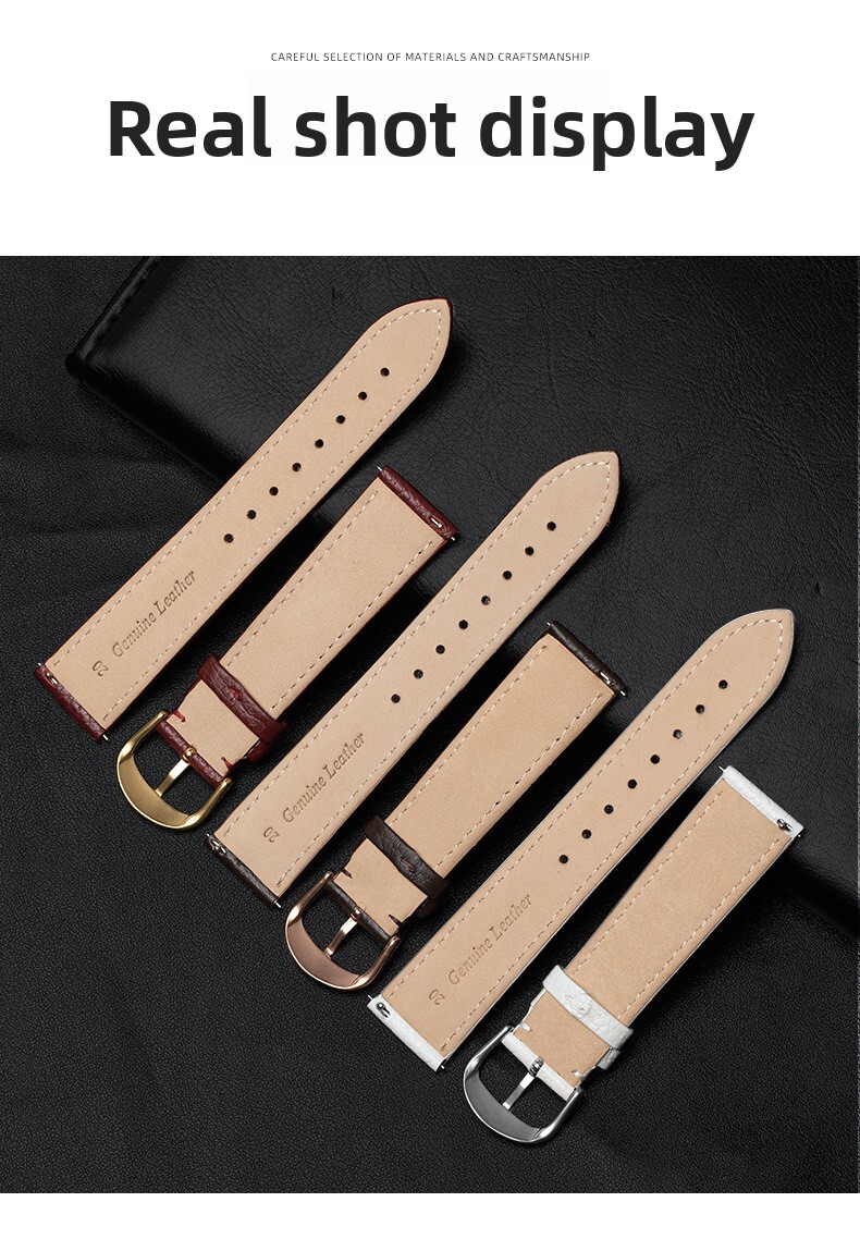 Double Sided Cowhide Genuine Leather Watch Strap Quick Release Wristband 12-22mm