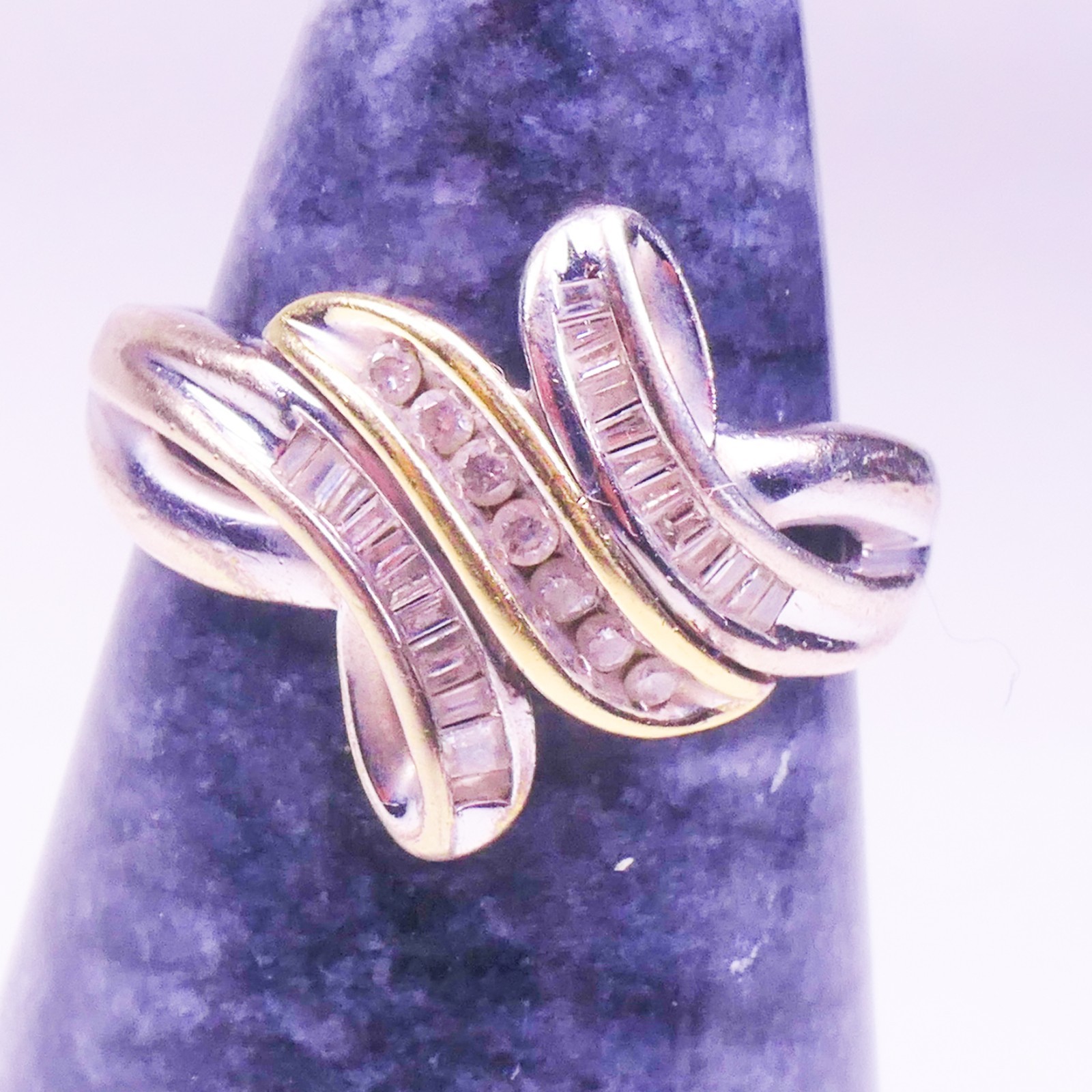 925 Sterling Silver & 14K Gold Two-Tone Round & Baguette Diamond Swirl Ring