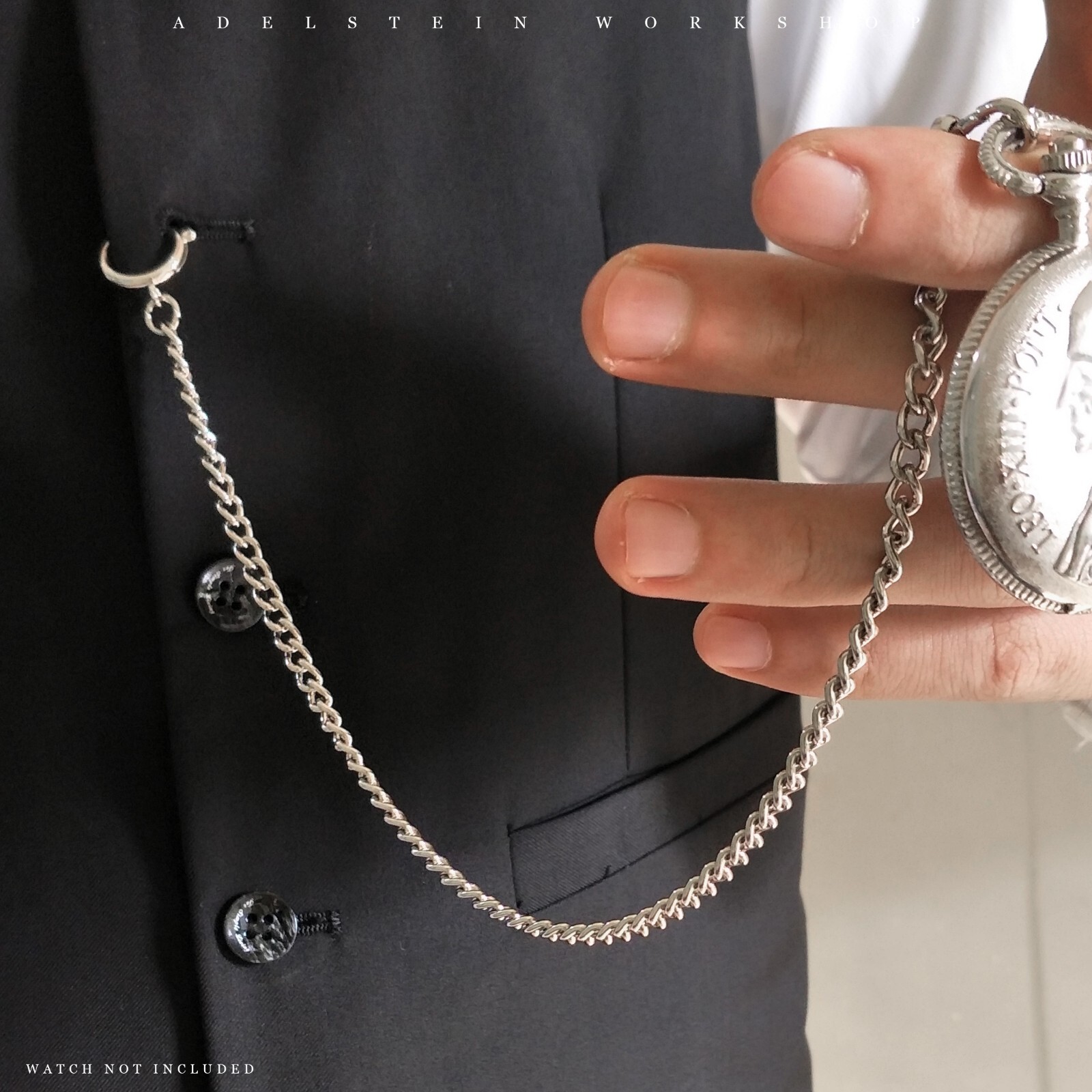 Men’s Silver Plated Waldemar Pocket Watch Chain Lobster Clasp Swivel FOB New