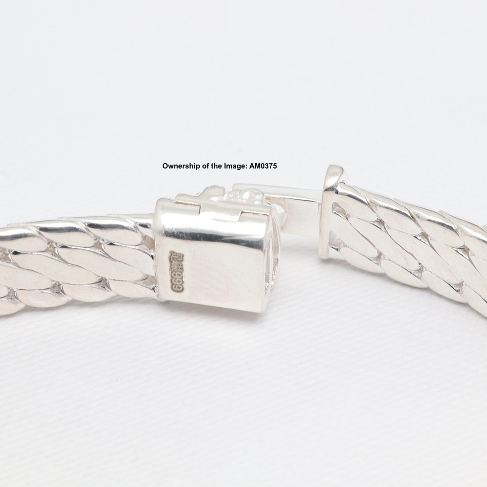 Pure 999 Fine Silver Bracelet 11mm Flat Weaved Link Men’s Bracelet 7.48inch