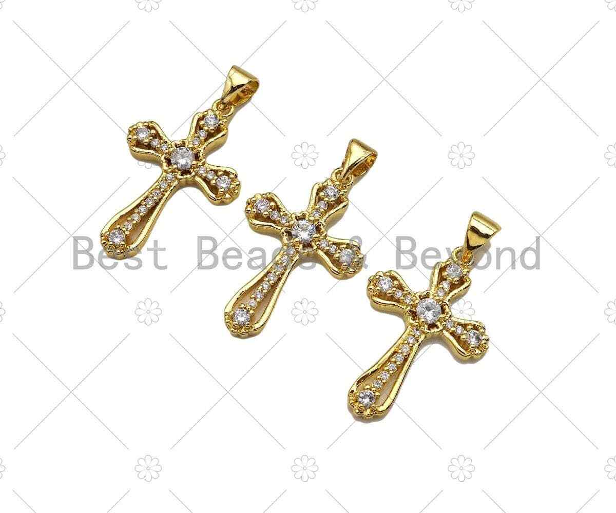 CZ Micro Pave Cross Shape Pendan,18K Dainty Gold Charm, Necklace Bracelet Charm