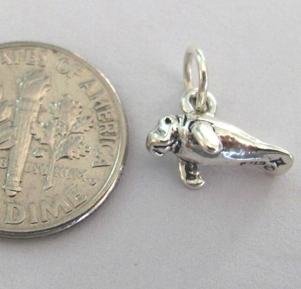 Very small Sterling Silver 3D Manatee mini tiny charm.