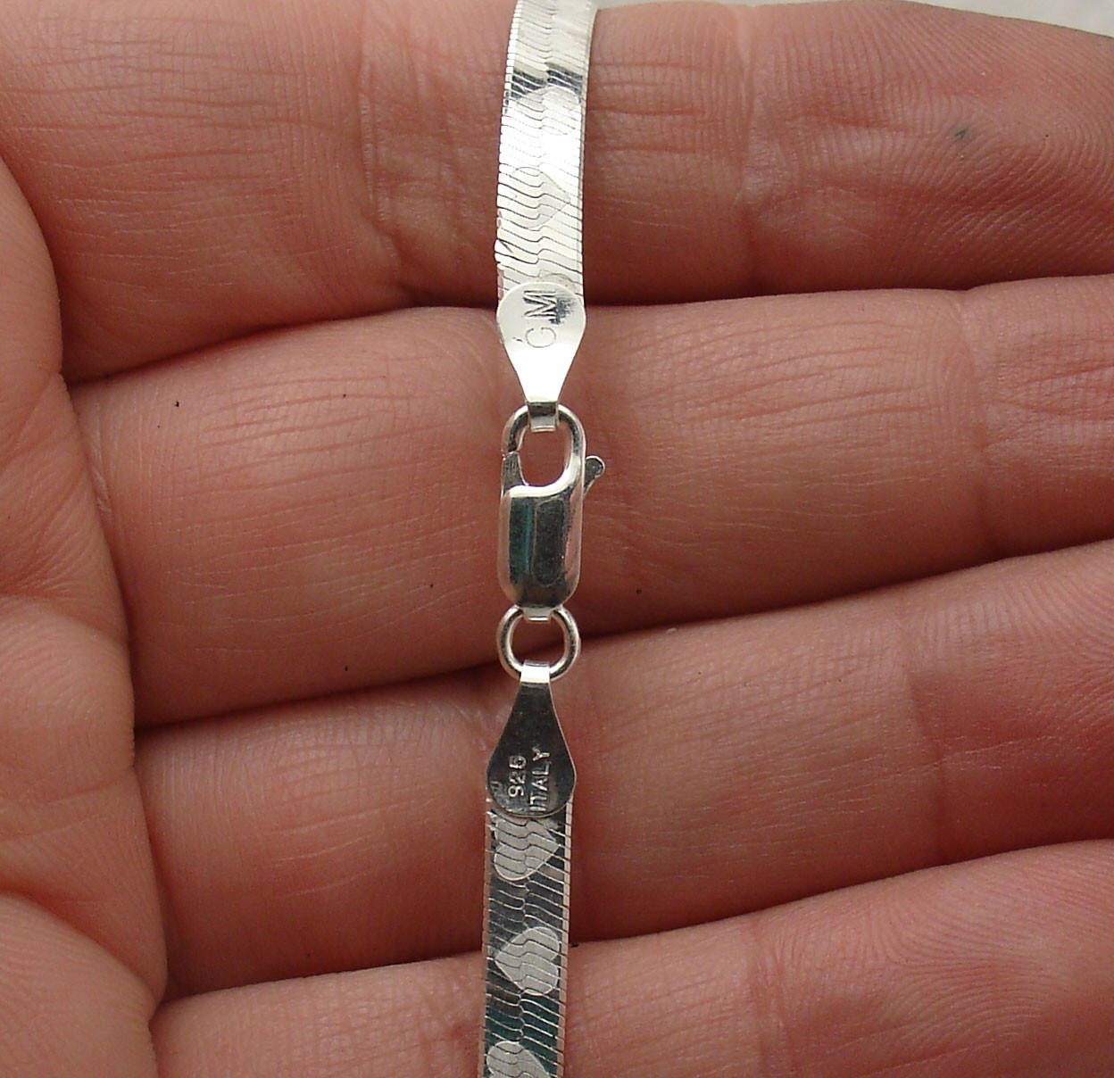 16″ Reversible Heart Print Herringbone Chain Necklace Solid Real 925 Silver