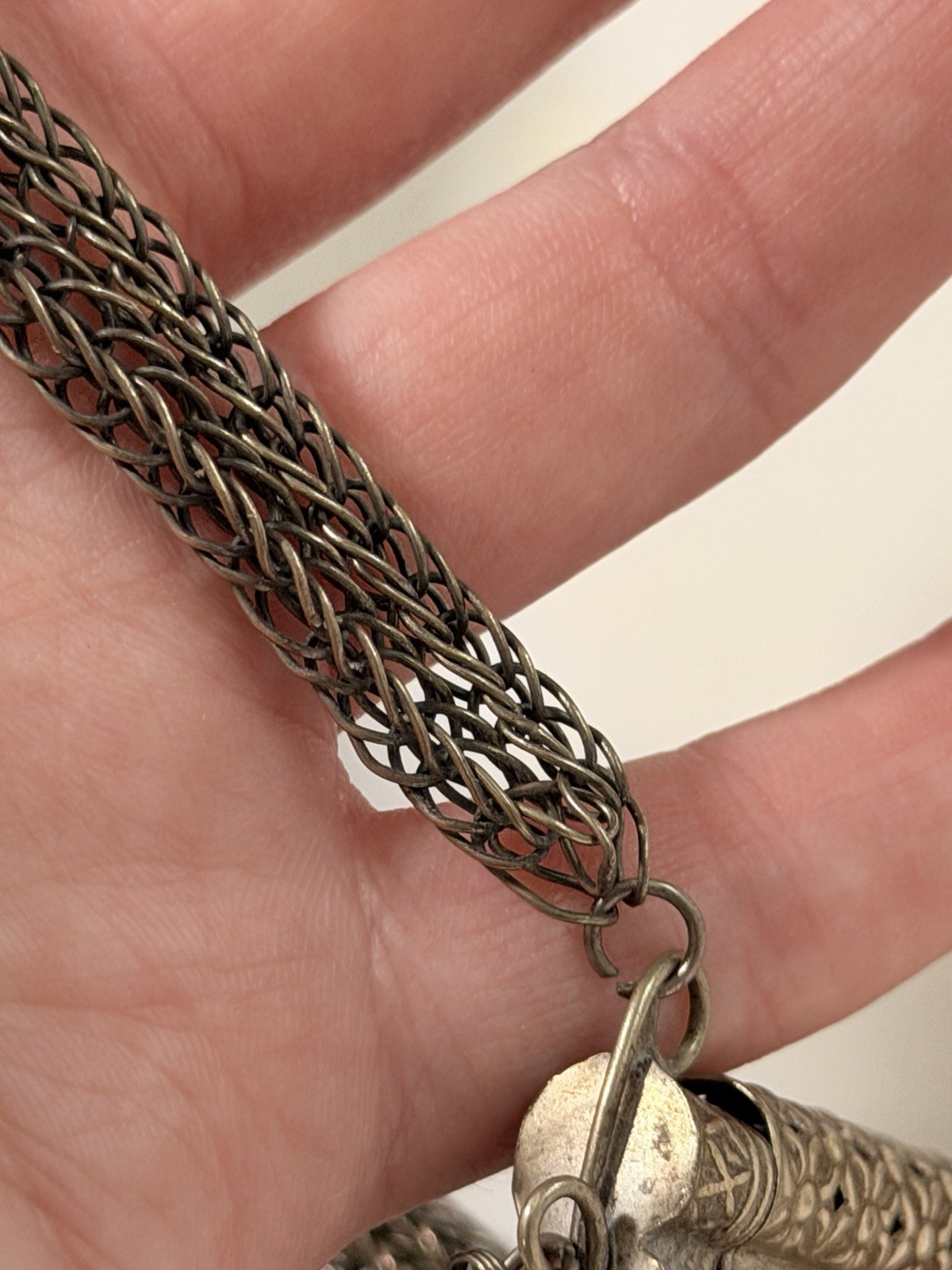 Vintage Tibetan Double Prayer Scroll Tube Necklace Fish Charms Pendant 29g Rare