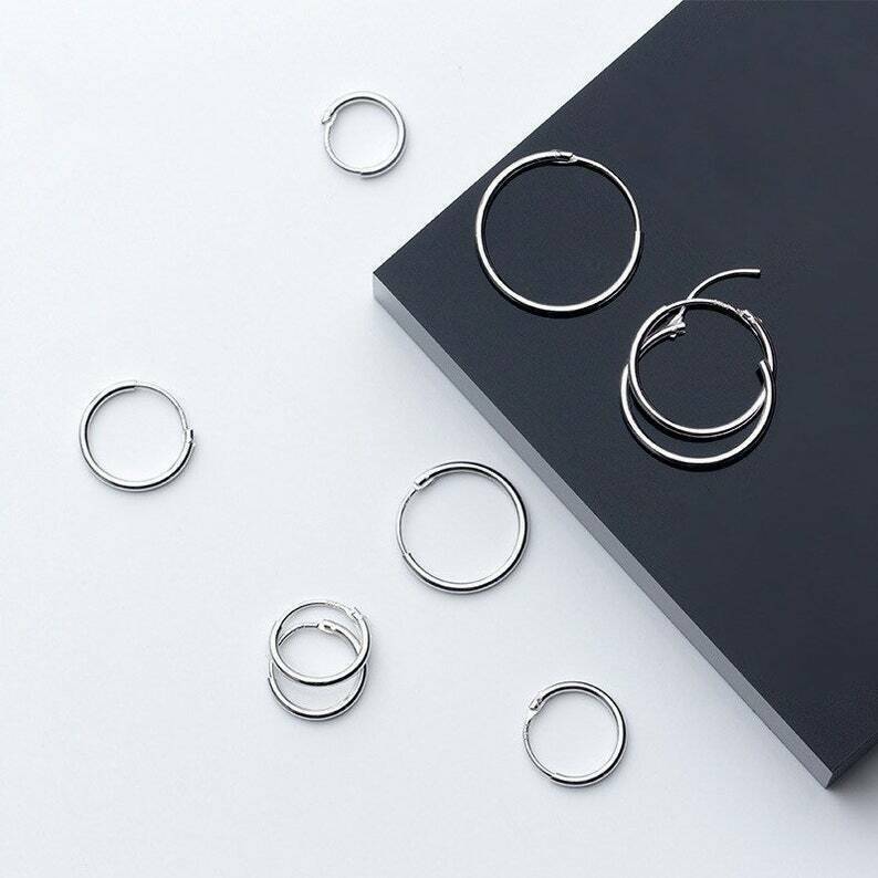 Men & Women 925 Solid Sterling Silver Endless Hoop Earrings Sizes 10MM – 75mm