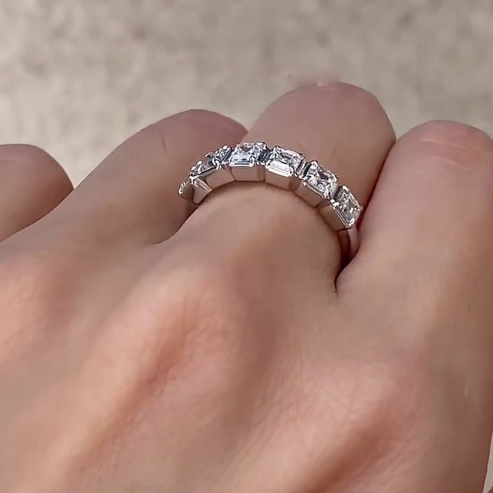 4.20Ctw Asscher Cut Moissanite Half Eternity Wedding Band 14k White Gold Plated